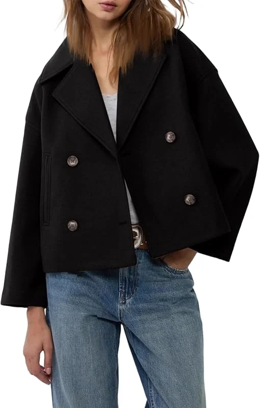Generisch Winterjacke Damen Kurz Wollmantel Damen Winter Mantel Frauen Kurzmantel Oversize Übergangsjacke Elegant Wintermantel Warm Herbstjacke Mit Knöpfen Damenjacke Wolle Jacke Einfarbig — Heizkleidung