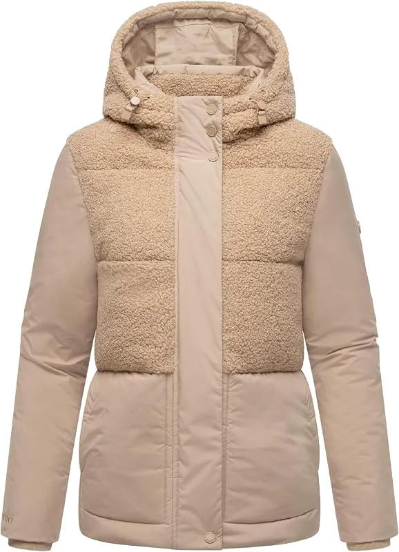 MARIKOO Damen Plüschjacke Sheeta 16, warme Winterjacke mit Kapuze — Heizkleidung