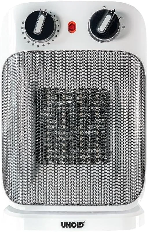 Unold 86460 Keramik-Heizlüfter IP21- ideal für Badezimmer, Wohnzimmer geeignet, 4 Stufen: Aus, Ventilation, Warmluft, Heißluft, 1.800 Watt, Weiß, Schwarz, Schutzklasse II, Überhitzungsschutz — Heizung Warmepumpe