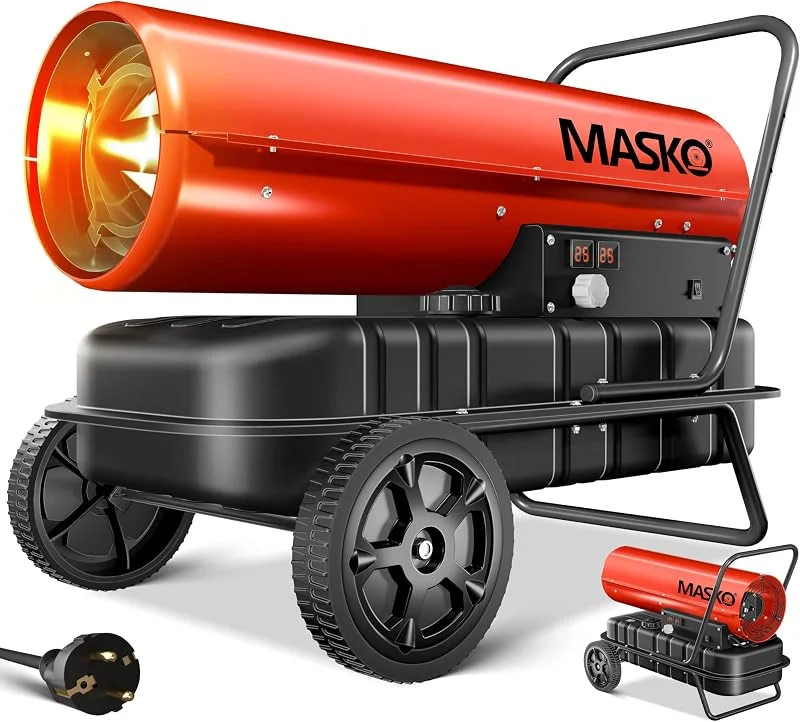 MASKO® Heizkanone 30kW Diesel Bautrockner Bauheizer Heißluftgenerator Heizgebläse 38L Tank mit Thermostat Ölheizer Luftstrom 750m³, h, Stunde Ölbeheizung Heizlüfter Heizstrahler Rot — Heizung Warmepumpe