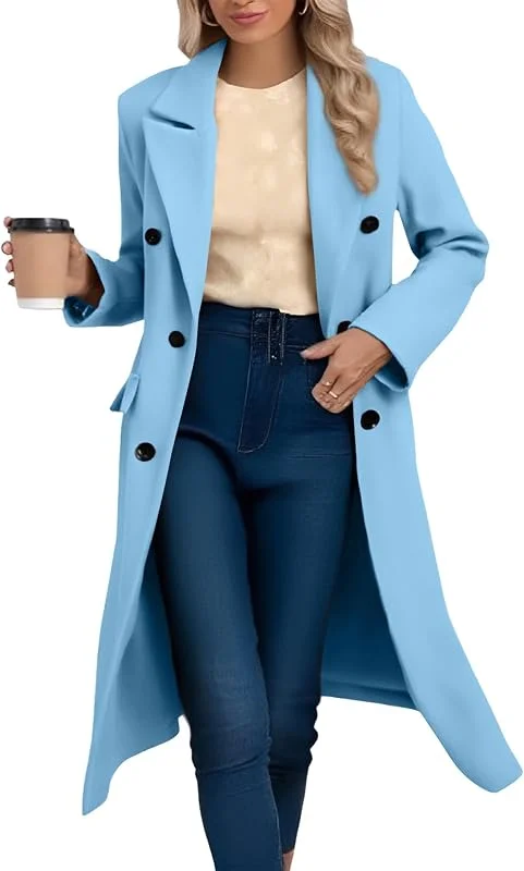 Generisch Wollmantel Damen Lang Wintermantel Damen Warm Zweireihig Übergangsjacke Elegant Reverskragen Winterjacke Dicke Frauen Wolljacke Mit Taschen Trenchcoat Winter Einfarbig Damenmantel — Heizkleidung