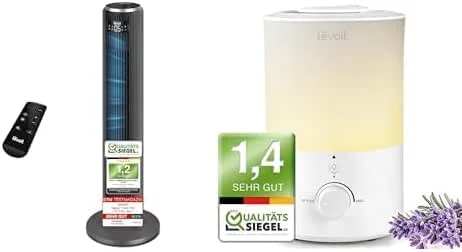 Levoit 23dB Leiser Turmventilator, Ventilator mit Kühlung+Dual 150-3L Luftbefeuchter mit Nachtlicht