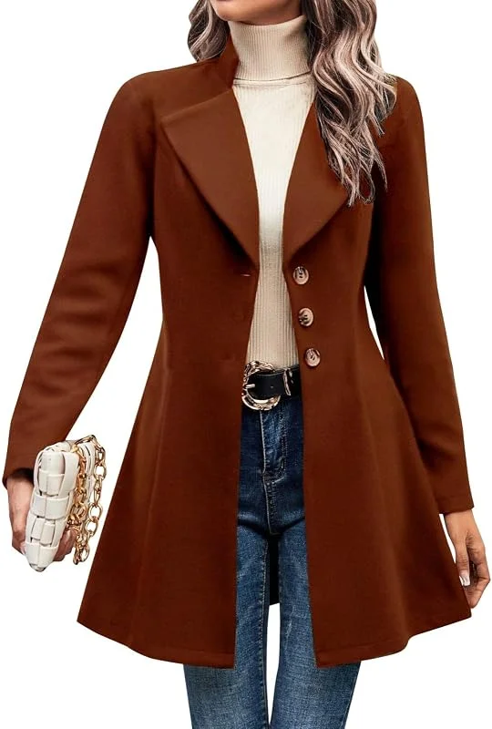 Ansenesna Wollmantel Damen Winter Lang Winterjacke Warm Wolle Wintermantel Elegant Tailliert Jacke Mantel Frauen A-Linie Wolljacke Damen-Mäntel Ohne Kapuze Trenchcoat Vintage Damenmantel — Heizkleidung