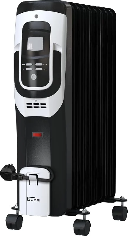 Güde Ölradiator OR 2000-9 DT (220-240 V, 2000 W Heizleistung, 3 Heizstufen (800, 1200, 2000 W), LCD-Display, Timerfunktion, 9 Rippen, stufenloses Thermostat, Kipp & Überhitzungsschutz, Transportrollen) — Heizung Warmepumpe
