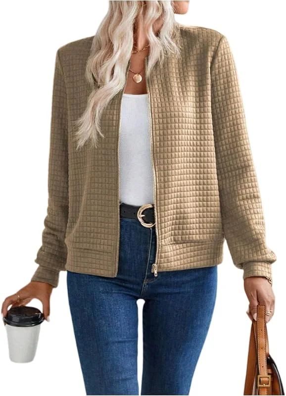 Ansenesna Übergangsjacke Damen Elegant Kurz Bomberjacke Winter Blouson Jacke Mantel Frauen Ohne Kapuze Herbstjacke Elegant Damen-Jacken mit Reissverschluss Herbstmantel Zipper Damenjacken — Heizkleidung