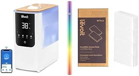Levoit Smart Luftbefeuchter, Warm-, Kalter Nebel max 550 ml, h + Levoit LUH-AP162-WEU Aroma-Pads, Nylon für Luftbefeuchter Classic 300S, OasisMist 450S & LV 600S