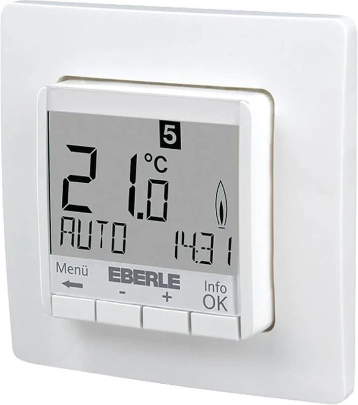 Eberle Unterputz Uhrenthermostat digital FIT 3R, blau (Regelung Warmwasserfußbodenheizung, große Anzeige, Hintergrundbeleuchtung blau, AC 230V, 1S, 10 A) — Heizung Warmepumpe