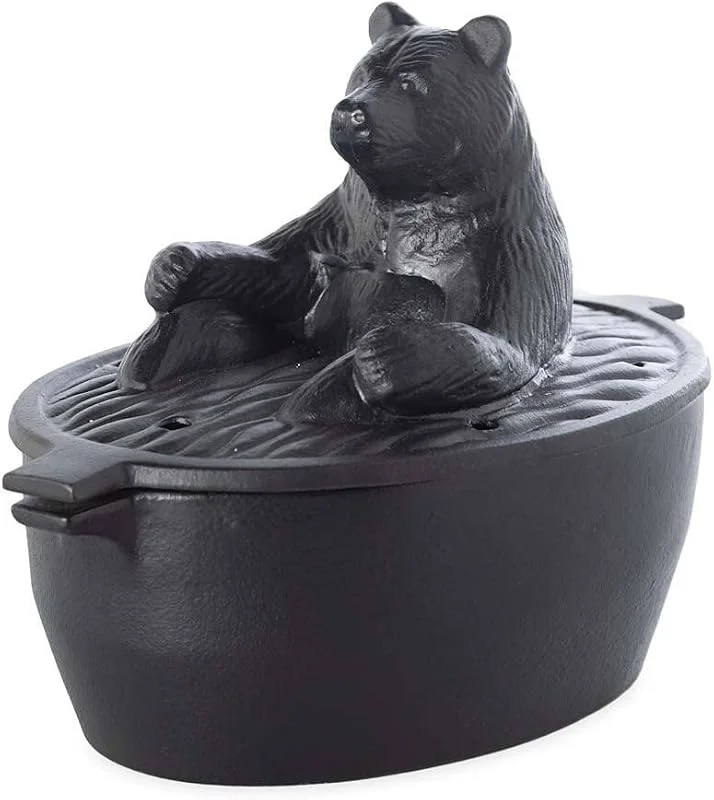 Plow & Hearth Bear Holzofen Dampfkessel, Gusseisen Kamin-Luftbefeuchter, Mattschwarz, Rostbeständig, Dekorative funktionale Alternative zu elektrischen Luftbefeuchtern, 2, 75 QT Kapazität