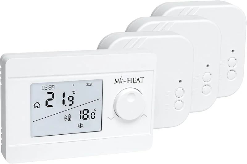 Mi-Heat Mi-250S RF Funk-Thermostat Set mit 3 Empfängern, Raumthermostat für Fußbodenheizung, Elektroheizung, Heizkessel und Infrarotheizung — Heizung Warmepumpe