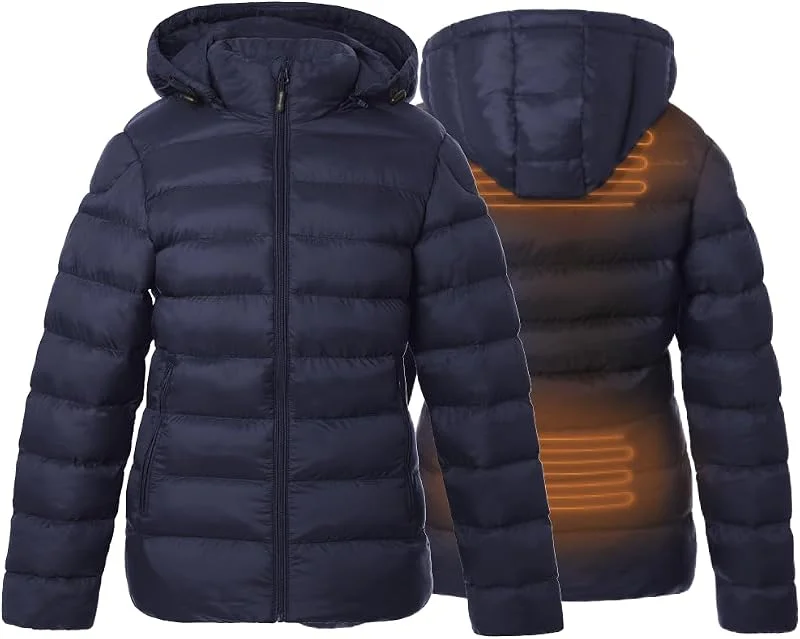 30seven - Beheizbare Steppjacke - Slim Fit Damen-Heizjacke - Gefütterte Jacke mit Kapuze - Bis zu 3 Std Dauerwärme - Inkl. Rapid Batterien & Ladegeräte — Heizkleidung