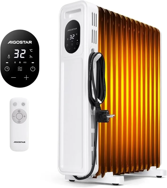 Aigostar Energiesparend Ölradiator mit Fernbedienung, 3 Modi, 24h Timer — Heizung Warmepumpe