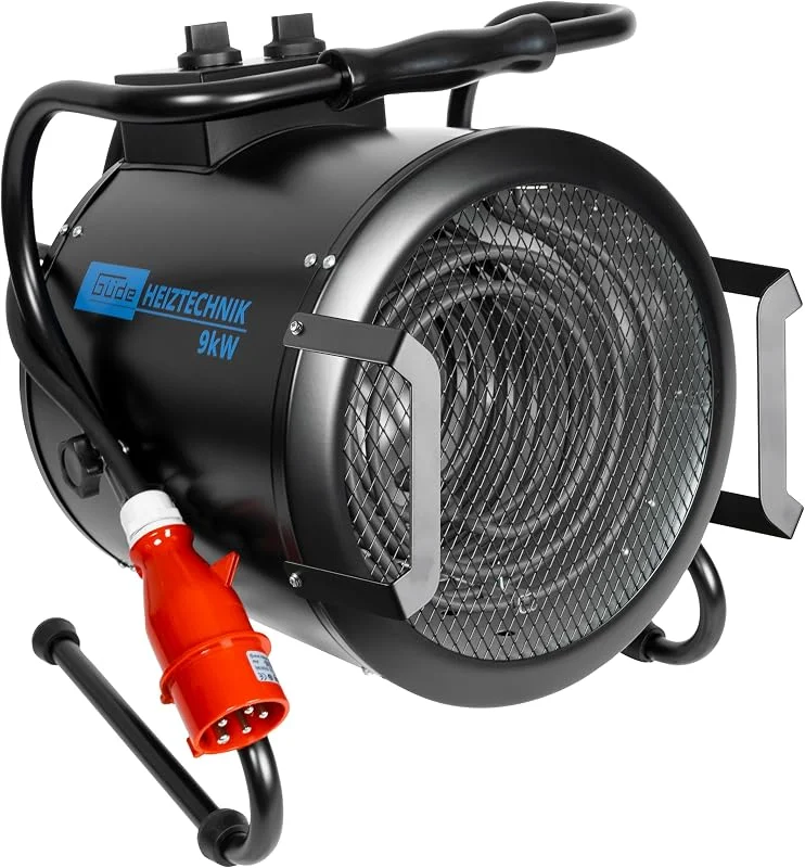 Güde Elektroheizer GH 9 E (9 kW, 2 Heizstufen 4, 5, 9 kW, Ventilatorfunktion, Gebläseleistung 742 m³, h, Neigungs- und Ausblaswinkel, Überhitzungsschutz, Kippschutz, stufenloser Thermostat) — Heizung Warmepumpe