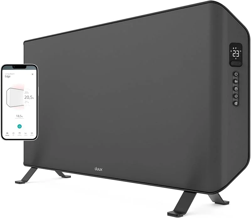 Duux Edge Smart Elektroheizung Energiesparend 2000w - Elektro Konvektor Heizung - Elektro Heizkörper Badezimmer - Heizlüfter mit Thermostat - Elektrische Heizgeräte für Räume bis zu 30m² - Grau — Heizung Warmepumpe