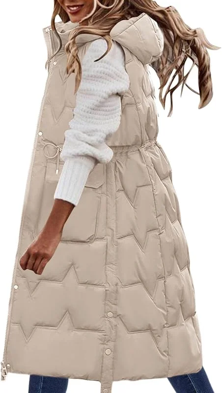 YUE Damen Lang Daunenweste Mantel GroßE GrößEn Schwarz Beige Daunenweste Ärmellose Lange Steppweste Leicht Winterjacke Winddichte Weste Wintermantel Bodywarmer Daunenmantel — Heizkleidung