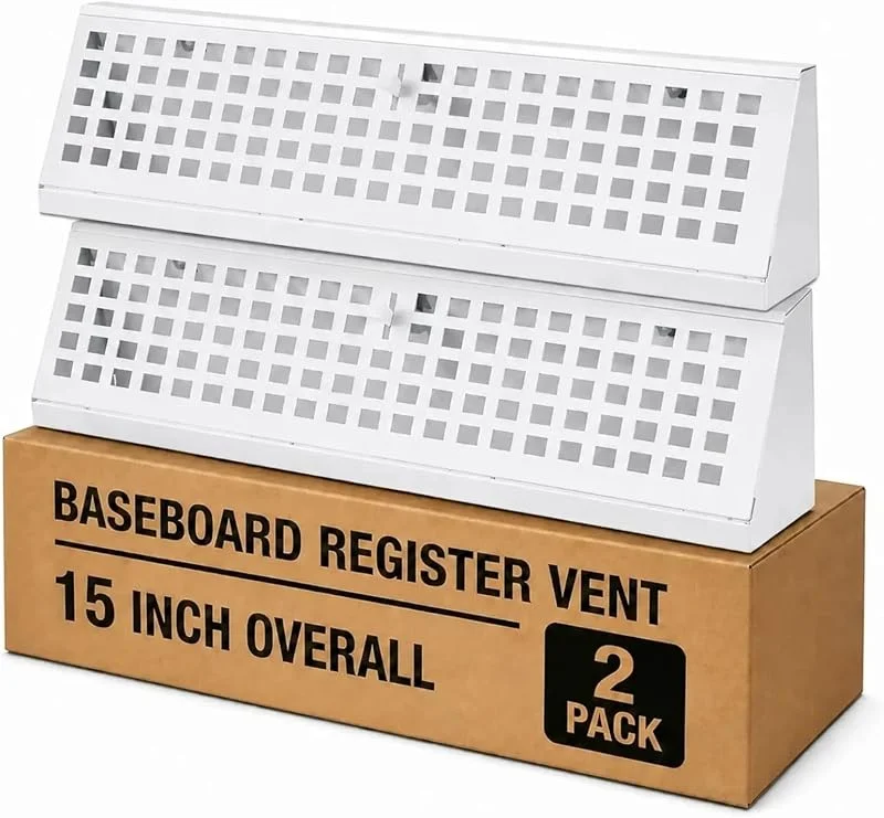 Yaocom 2 Stück Bodenleisten-Register-Entlüftung, 38, 1 cm, Kanalöffnungsgröße, weiß, kariertes Design, Sockelleiste, Heizkörperabdeckungen mit Schrauben für Zuhause, Wand, Ecken, Boden, Diffusor — Heizung Warmepumpe