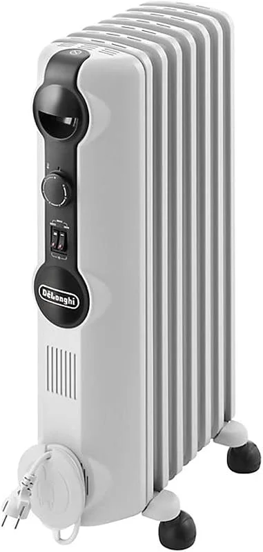 De'Longhi Radia S – Ölheizer für Räume bis 45m³, Elektroheizung mit Sicherheitsthermostat, 7 Rippen, Individuelle Heizung mit Frostschutz, Tragbar, 1500W, Weiß (TRRS0715) — Heizung Warmepumpe