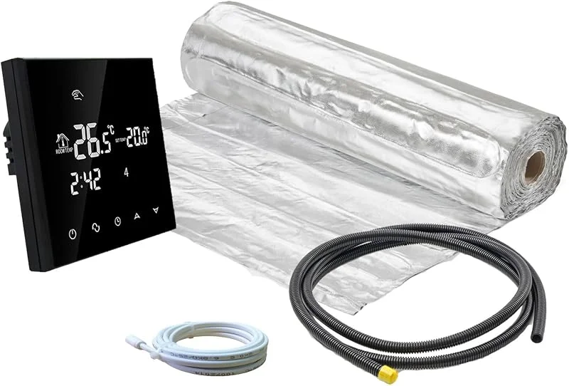 Komplett-Set elektrische Fußbodenheizung AluPro 140 für Laminat, Klickvinyl mit Thermostat RT-50 schwarz (1-20m²) (1 m² - 0, 5 x 2 m) — Heizung Warmepumpe