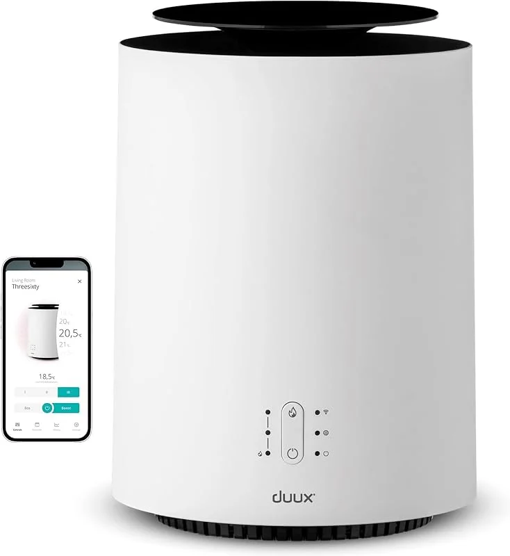 Duux Threesixty 2 Smart Keramik Heizlüfter Leise - 360° Elektrische Heizung Mit 1800 Watt & 3 Leistungsstufen Elektroheizung - Heizlüfter Energiesparend Mit Intelligenter Steuerung - Heizgerät Weiß — Heizung Warmepumpe