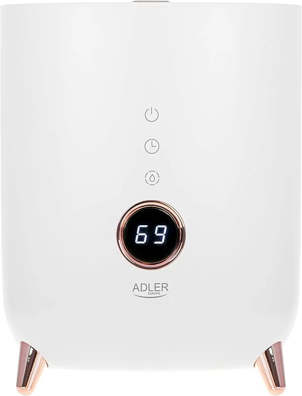 ADLER EUROPE AD 7972 Ultraschall-Luftbefeuchter, LED-Bildschirm mit Berührungstasten, Operationsbereich bis zu 35m2, Befeuchtungskapazität 150-300ml, Stunde, Aromatherapie-Funktion (Weiß)